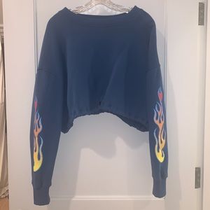 NWOT | Flusso Blue Cropped Flame Crewneck | Sz XS
